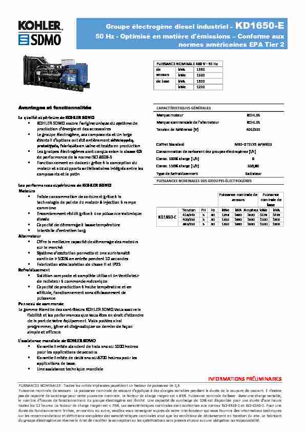 Groupe électrogène diesel industriel – KD1650-E 50 Hz - Optimisé