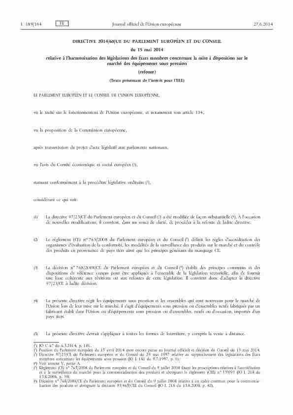 Directive 2014/68/UE du Parlement européen et du Conseil du 15