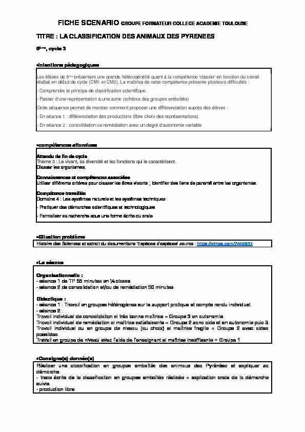 [PDF] LA CLASSIFICATION DES ANIMAUX DES PYRENEES - Portail