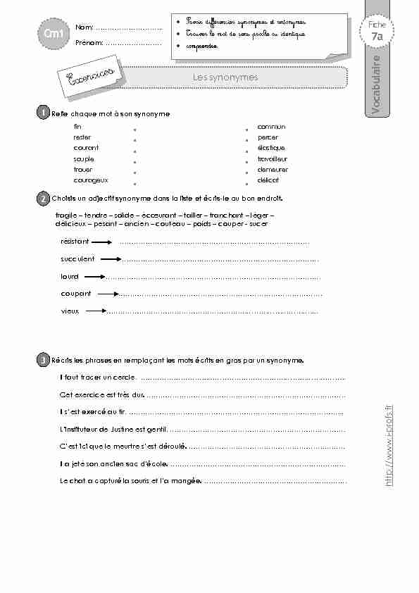 [PDF] cm1-exercices-synonymes - I Profs