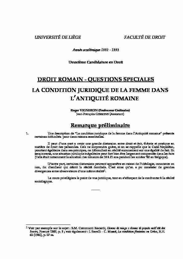 DROIT ROMAIN - QUESTIONS SPECIALES LA CONDITION