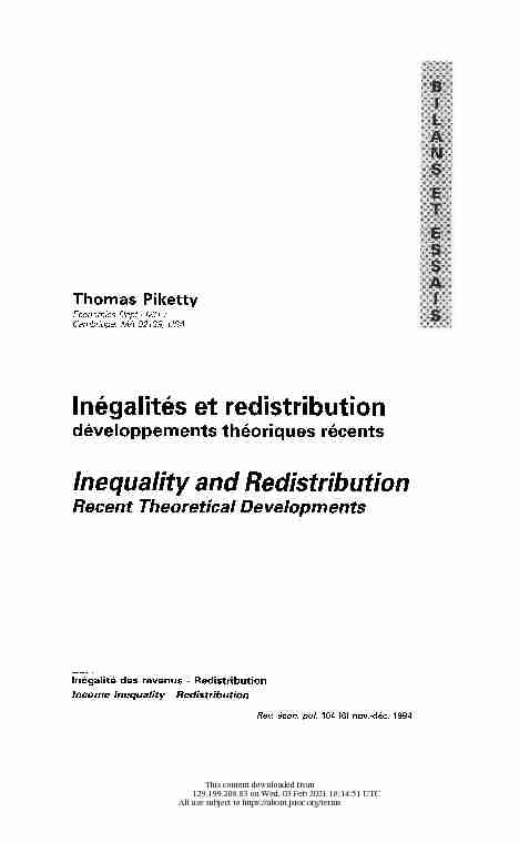 [PDF] Inégalités et redistribution: développements théoriques récents