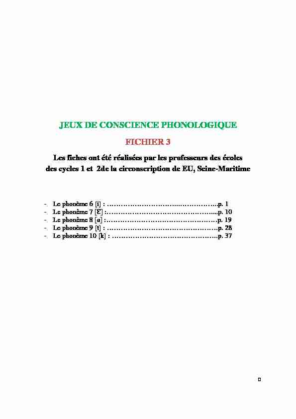 JEUX DE CONSCIENCE PHONOLOGIQUE FICHIER 3