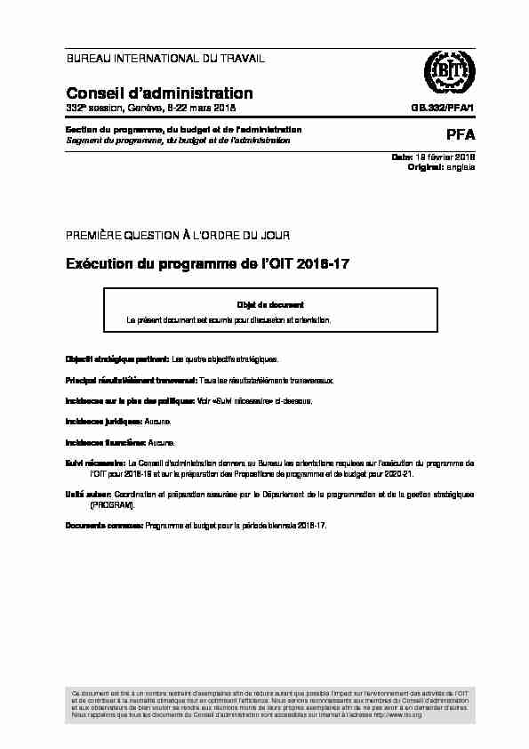 Exécution du programme de lOIT 2016-17