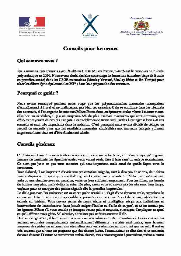 [PDF] Conseils pour les oraux - CPGE