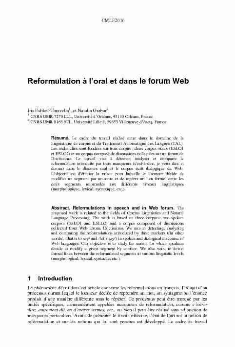 Reformulation à loral et dans le forum Web