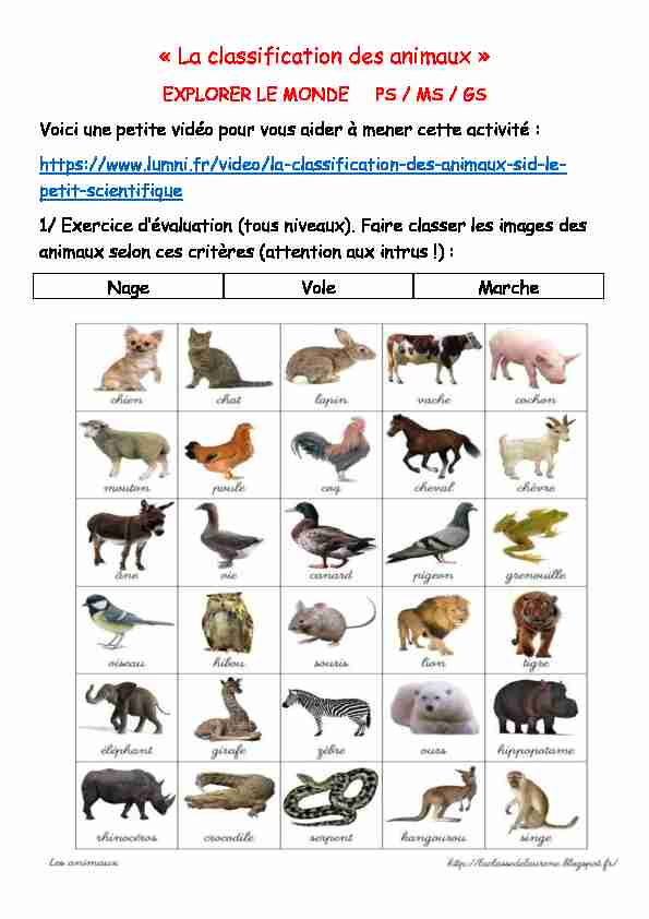 [PDF] « La classification des animaux » - Bloc-note des écoles
