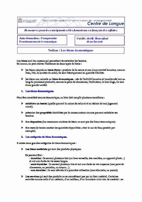 [PDF] Notion : Les biens économiques - Français des affaires
