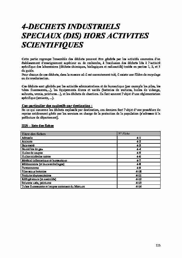 4-DECHETS INDUSTRIELS SPECIAUX (DIS) HORS ACTIVITES  - CNRS