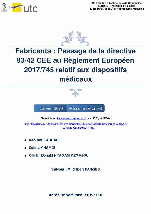[PDF] Passage de la directive 93/42 CEE au Règlement Européen 2017