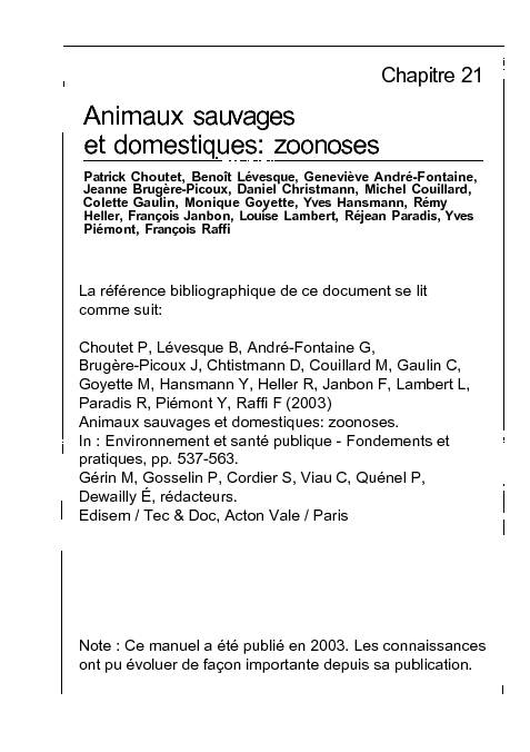 [PDF] Animaux sauvages et domestiques: zoonoses - ESPUM