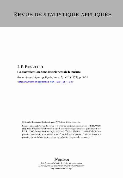[PDF] La classification dans les sciences de la nature - Numdam