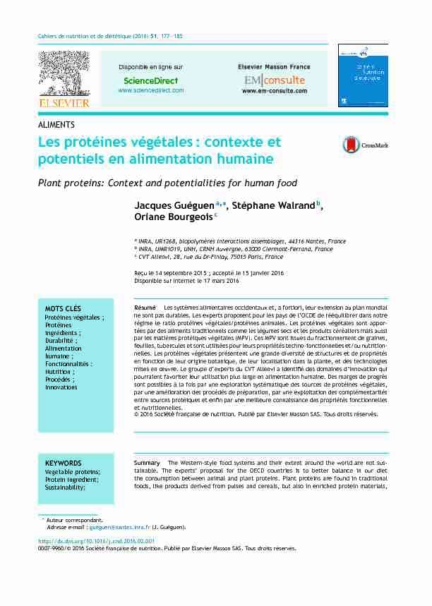 Les protéines végétales : contexte et potentiels en alimentation