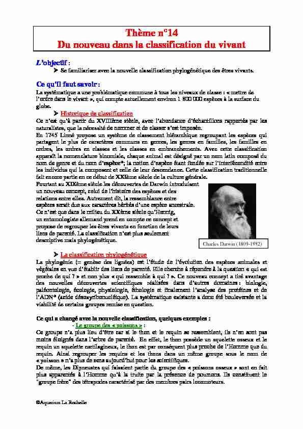 [PDF] Thème n°14 Du nouveau dans la classification du vivant