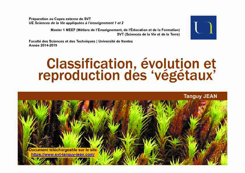 Classification évolution et reproduction des végétaux - Capes SVT