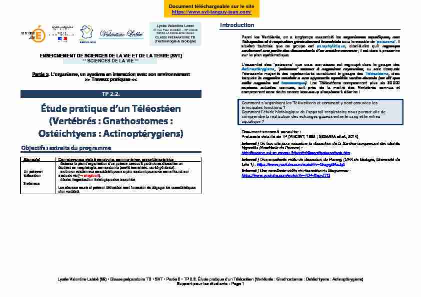 SVT TB TP 2.2 - Dissection poisson (étude pratique dun Téléostéen)