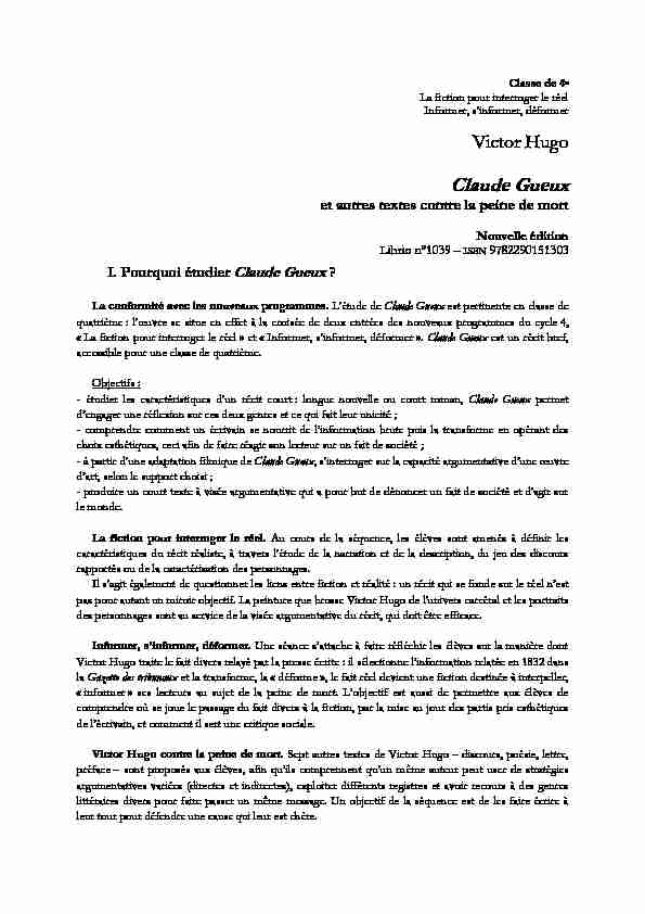 Victor Hugo - Claude Gueux - Editions Flammarion