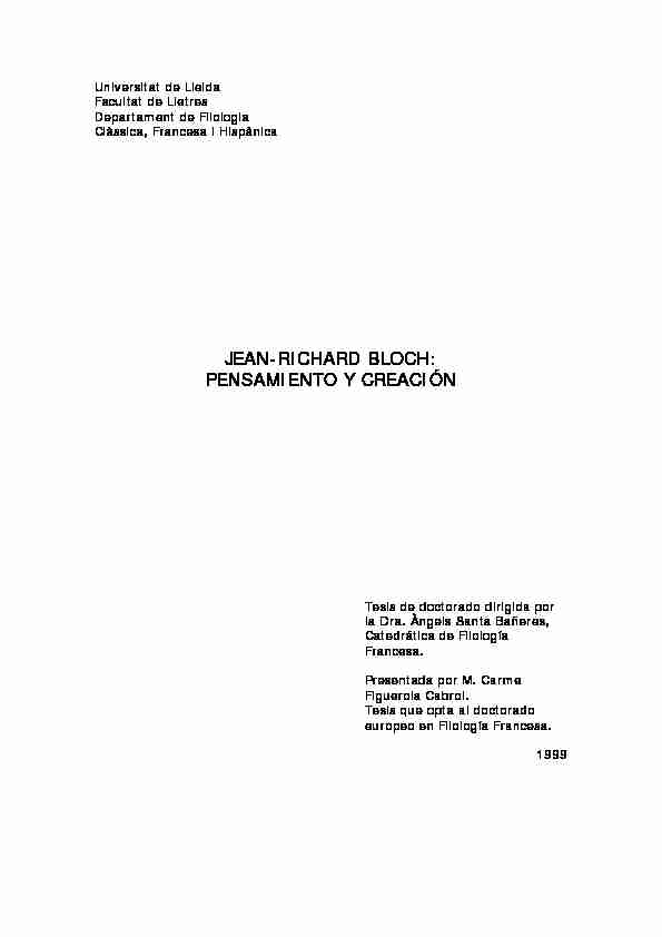 JEAN-RICHARD BLOCH: PENSAMIENTO Y CREACIÓN