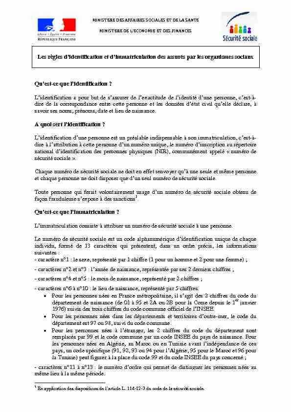 [PDF] Les règles didentification et dimmatriculation des assurés par les
