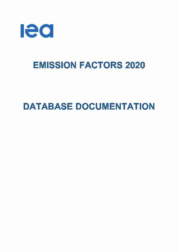 EMISSION FACTORS 2020 DATABASE DOCUMENTATION