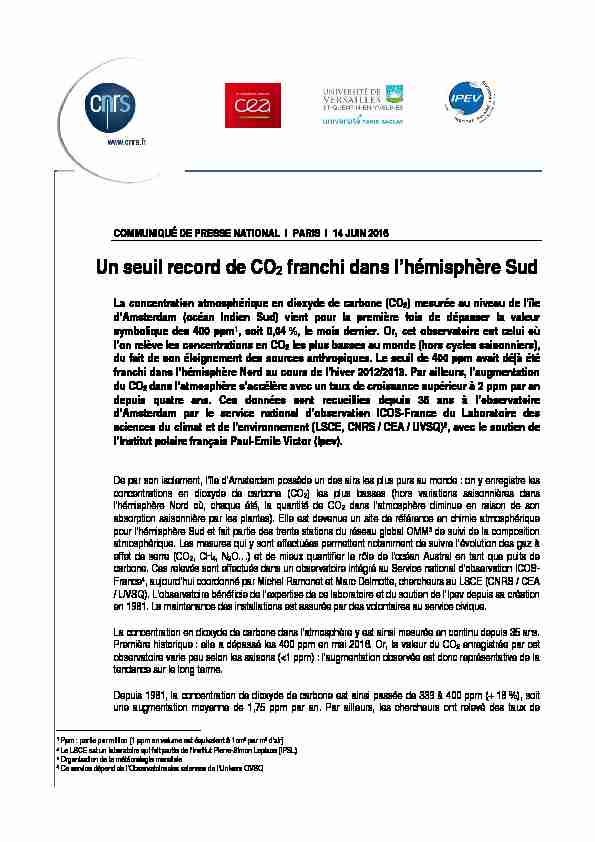 [PDF] Un seuil record de CO2 franchi dans lhémisphère Sud - CNRS