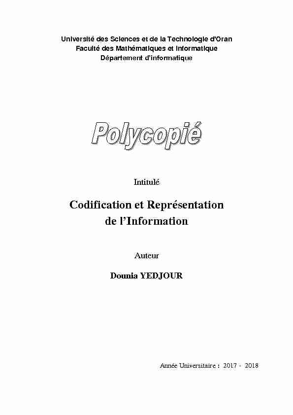 [PDF] Codification et Représentation de lInformation - univ-ustodz