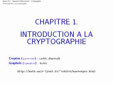 CHAPITRE 1 INTRODUCTION A LA CRYPTOGRAPHIE