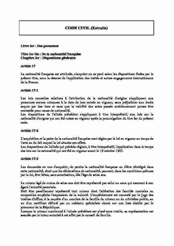 [PDF] CODE CIVIL (Extraits) - Info droits étrangers