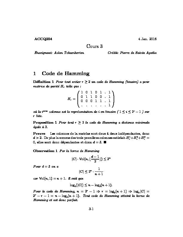 [PDF] Cours 3 1 Code de Hamming