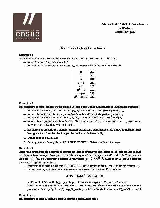 [PDF] Exercices Codes Correcteurs - ENSIIE