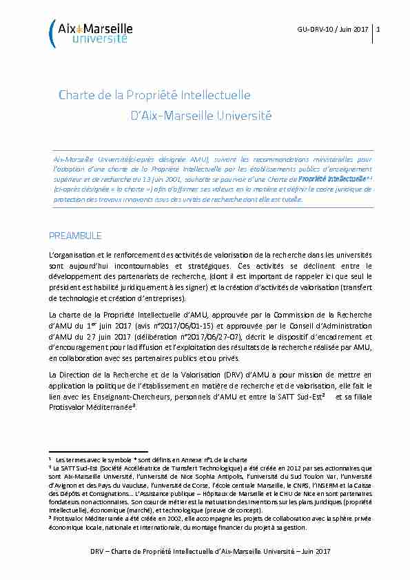 DRV – Charte de Propriété Intellectuelle dAix-Marseille Université