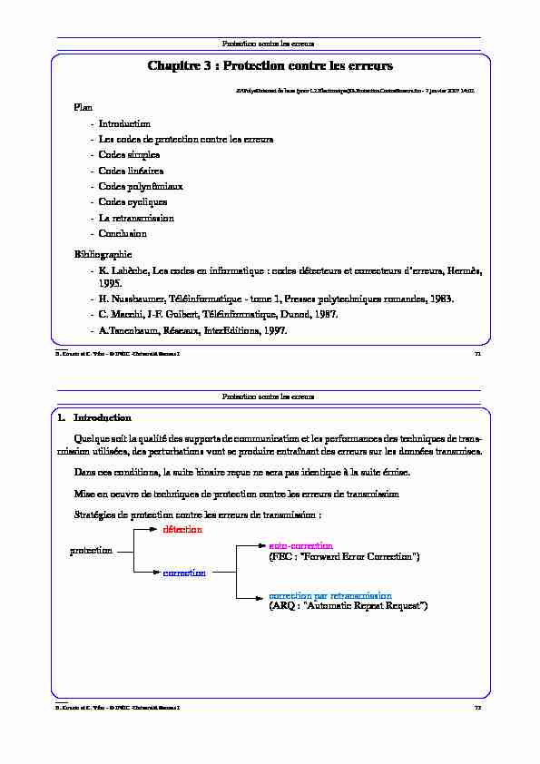 [PDF] Chapitre 3 : Protection contre les erreurs - Irisa