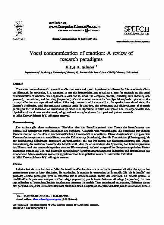 Vocal communication of emotion: A review of research paradigms
