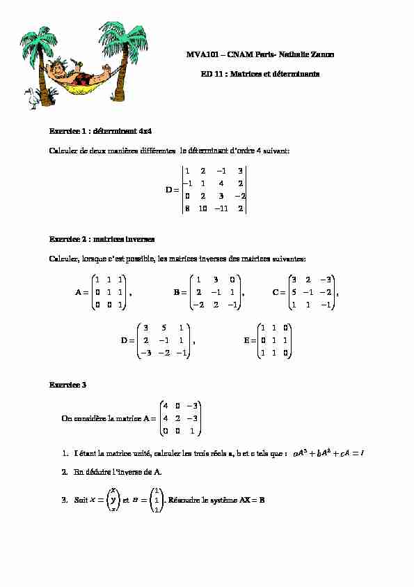 [PDF] Nathalie Zanon ED 11 : Matrices et déterminants Exercice 1