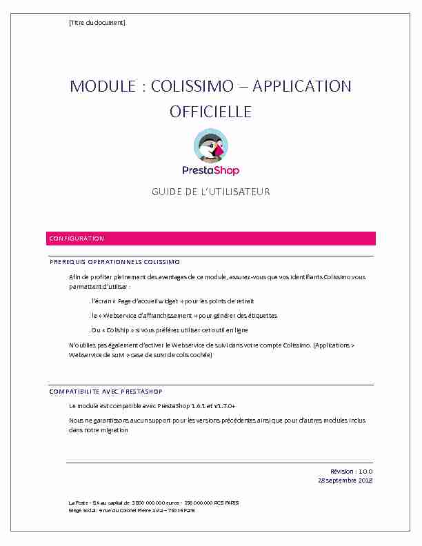 MODULE : COLISSIMO – APPLICATION OFFICIELLE