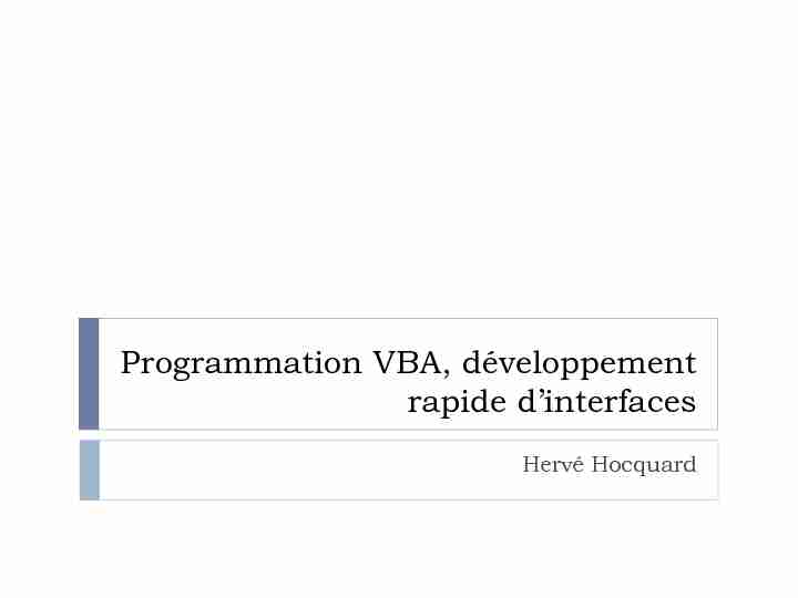 Programmation VBA développement rapide dinterfaces