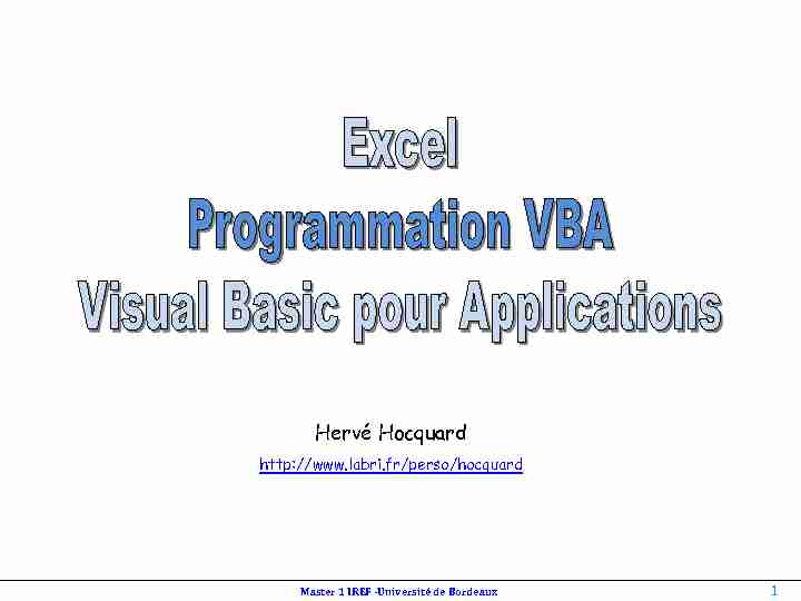Excel - Programmation VBA