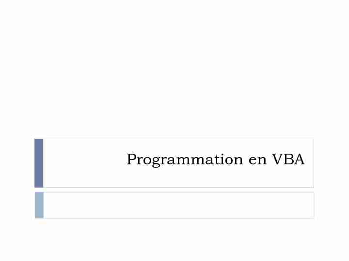 Programmation en VBA