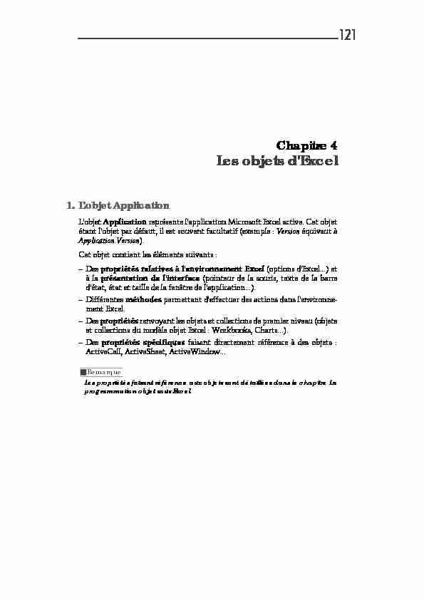 [PDF] 121 Les objets dExcel - Editions ENI
