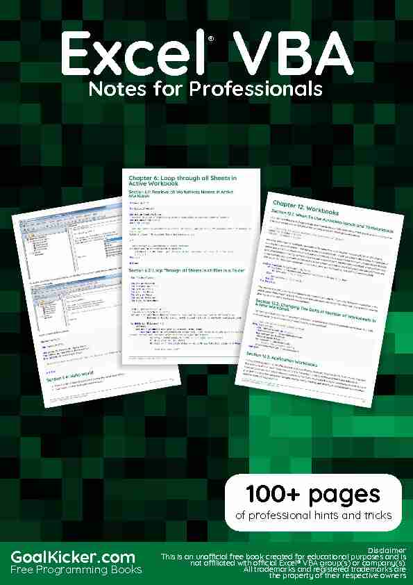 Excel VBA Notes for Professionals - GoalKickercom