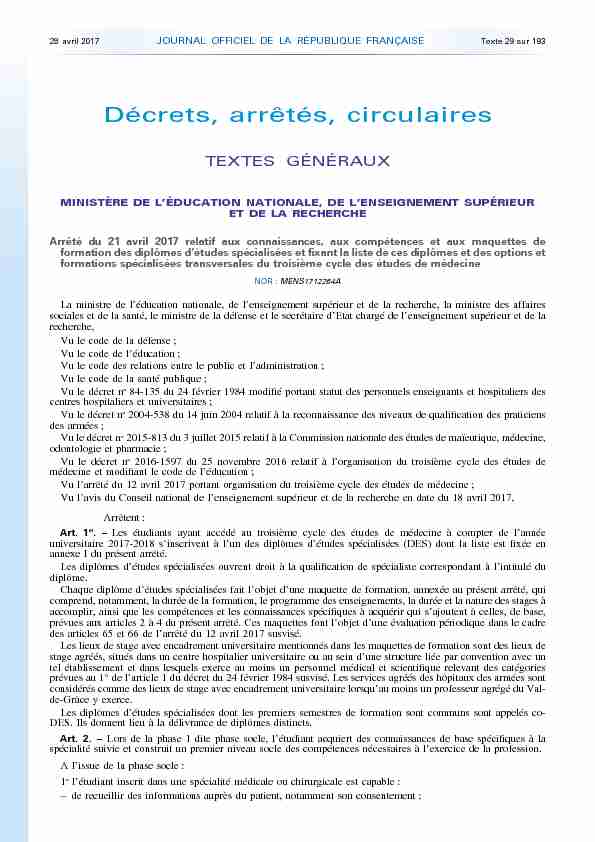 Journal officiel de la République française - N° 100 du 28 avril 2017