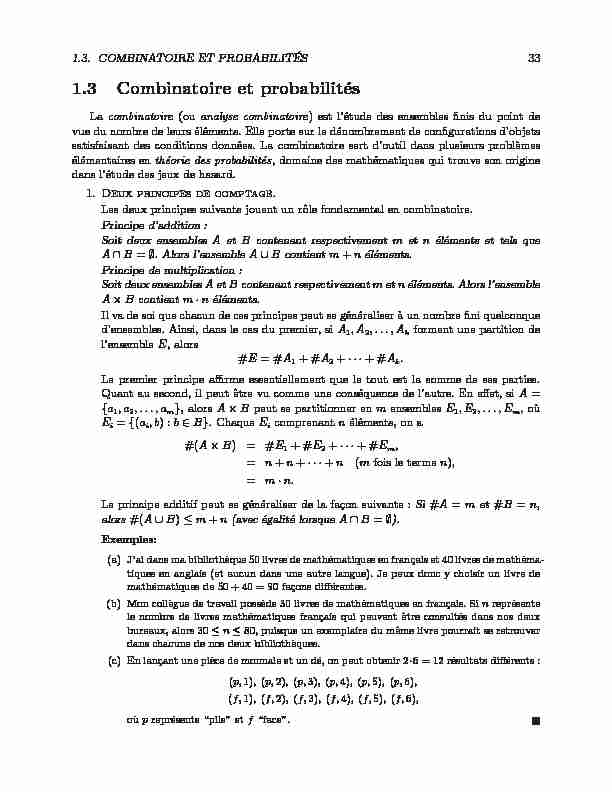 [PDF] 13 Combinatoire et probabilités - Cours