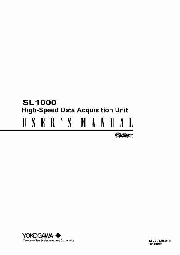 SL1000 High-Speed Data Acquisition Unit Users Manual