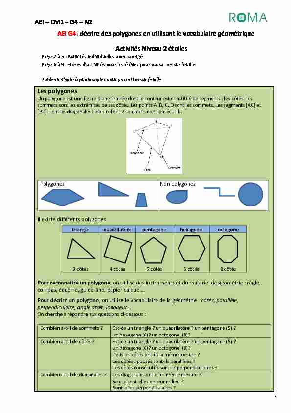 AEI – CM1 – G4 – N2 AEI G4: décrire des polygones en utilisant le