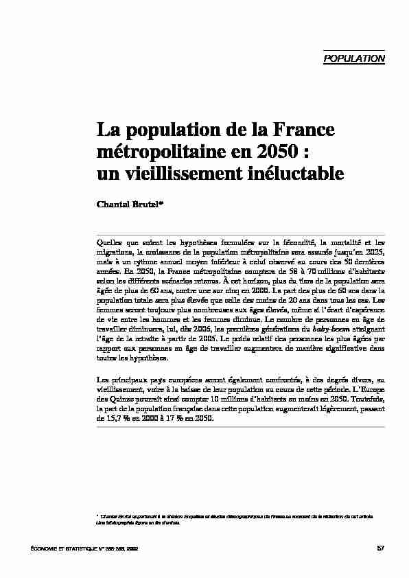 La population de la France métropolitaine en 2050 : un