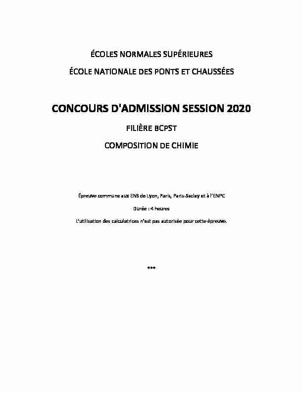 CONCOURS DADMISSION SESSION 2020