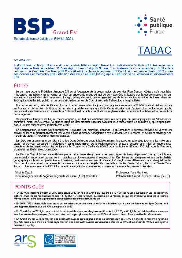 Bulletin de santé publique tabac en région Grand-Est. Février 2021.