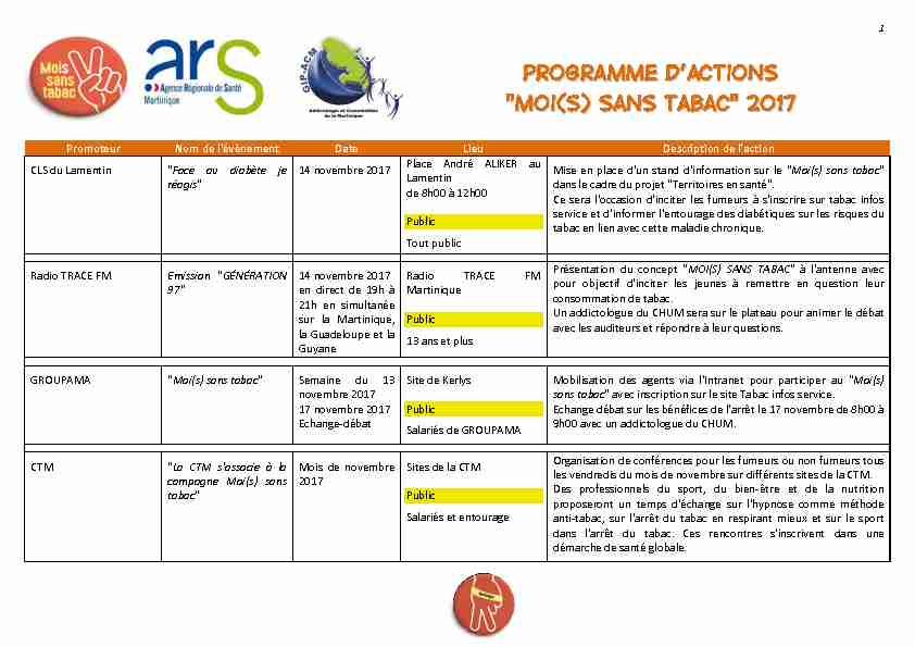 Programme dactions Moi(s) sans tabac 2017