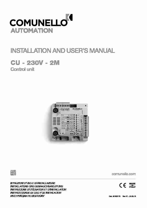 CU - 230V - 2M INSTALLATION AND USERS MANUAL - Control unit