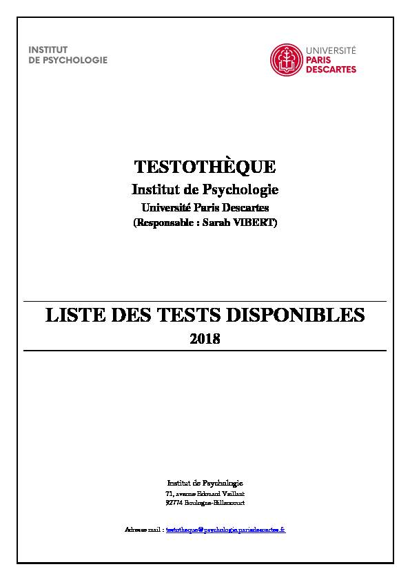 LISTE DES TESTS DISPONIBLES - Université de Paris